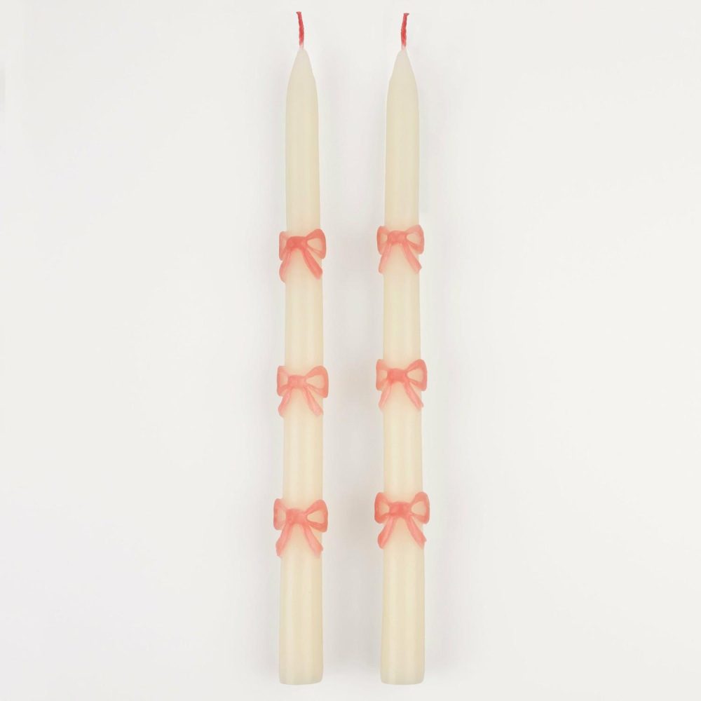 Table Candles | Pink Bow Taper Candles (X 2) Candles Table Candles