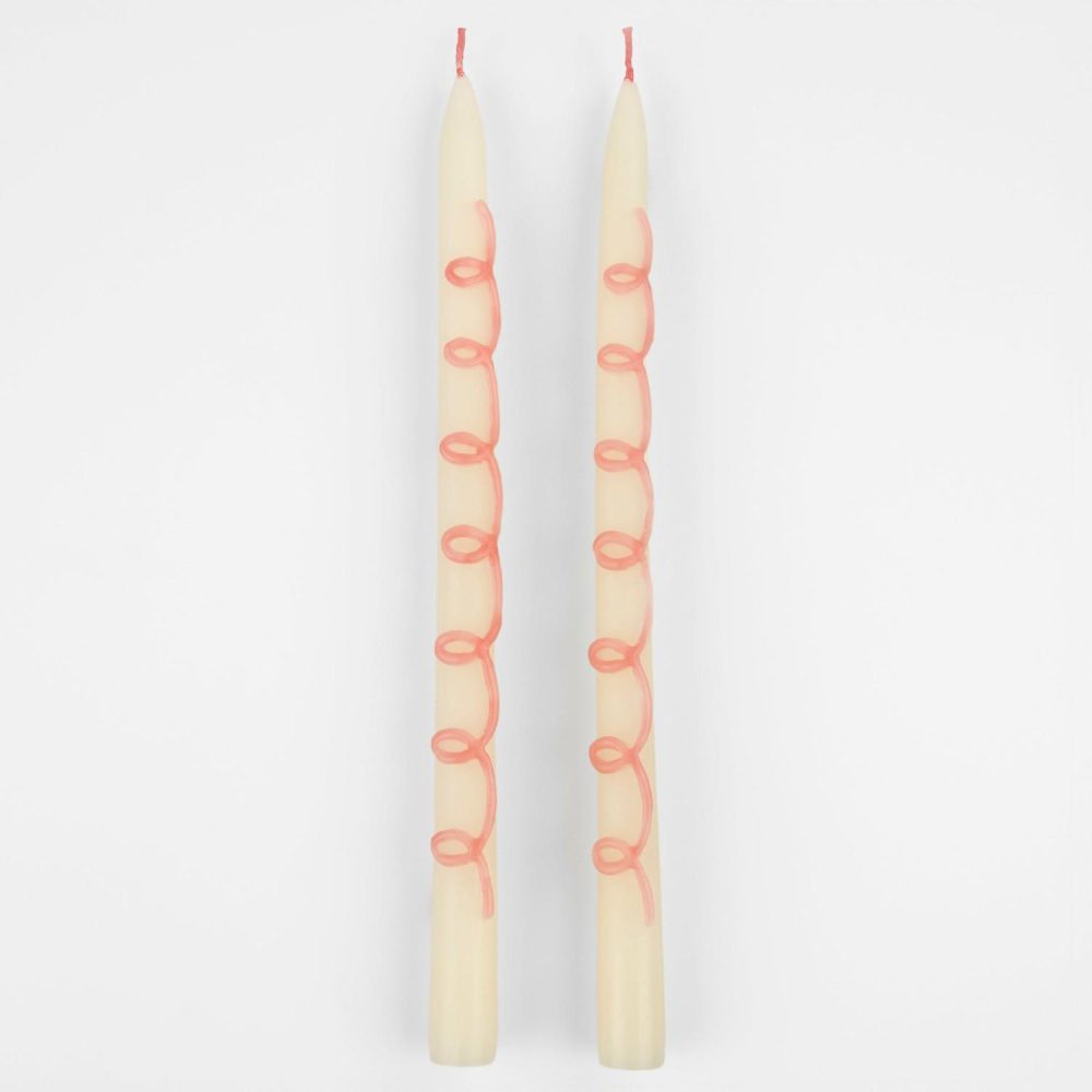 Table Candles | Pink Swirl Taper Candles (X 2) Candles Table Candles