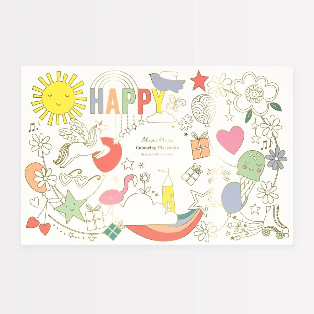 Tablecloths & Linens | Happy Icons Coloring Placemats (X 8) Party Supplies Tablecloths & Linens