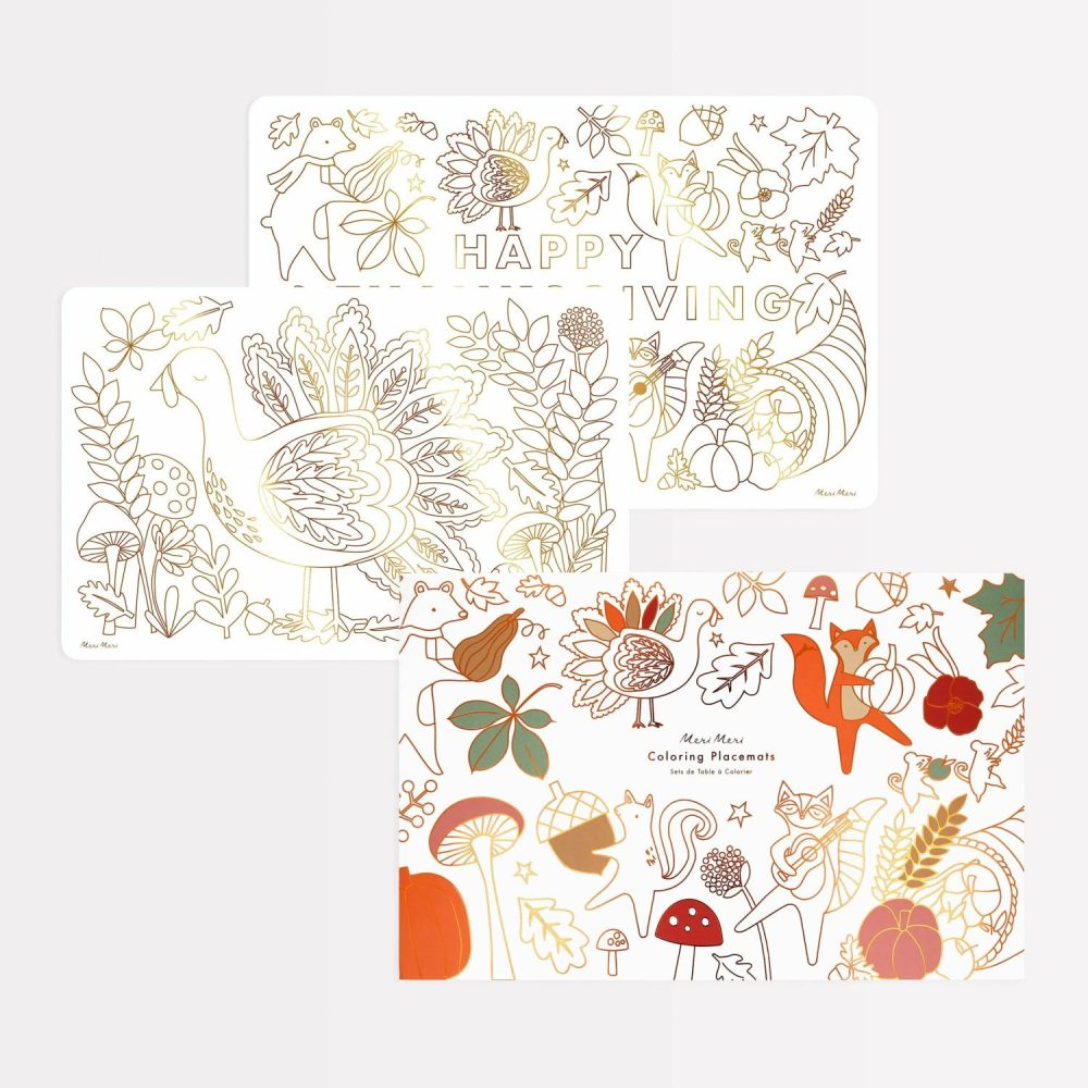 Tablecloths & Linens | Thanksgiving Coloring Placemats (X 8) Party Supplies Tablecloths & Linens