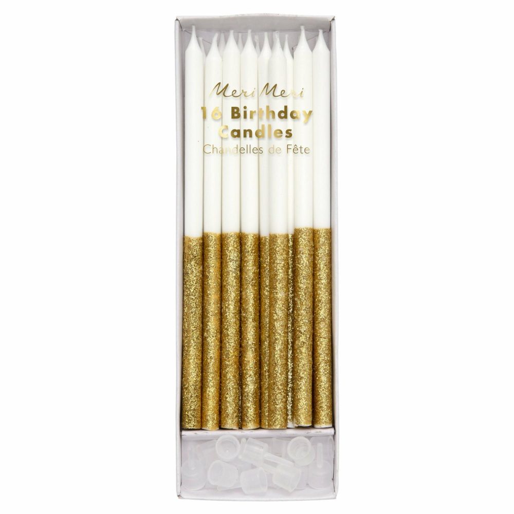 Glitter Candles | Gold Glitter Dipped Candles (X 16) Candles Glitter Candles