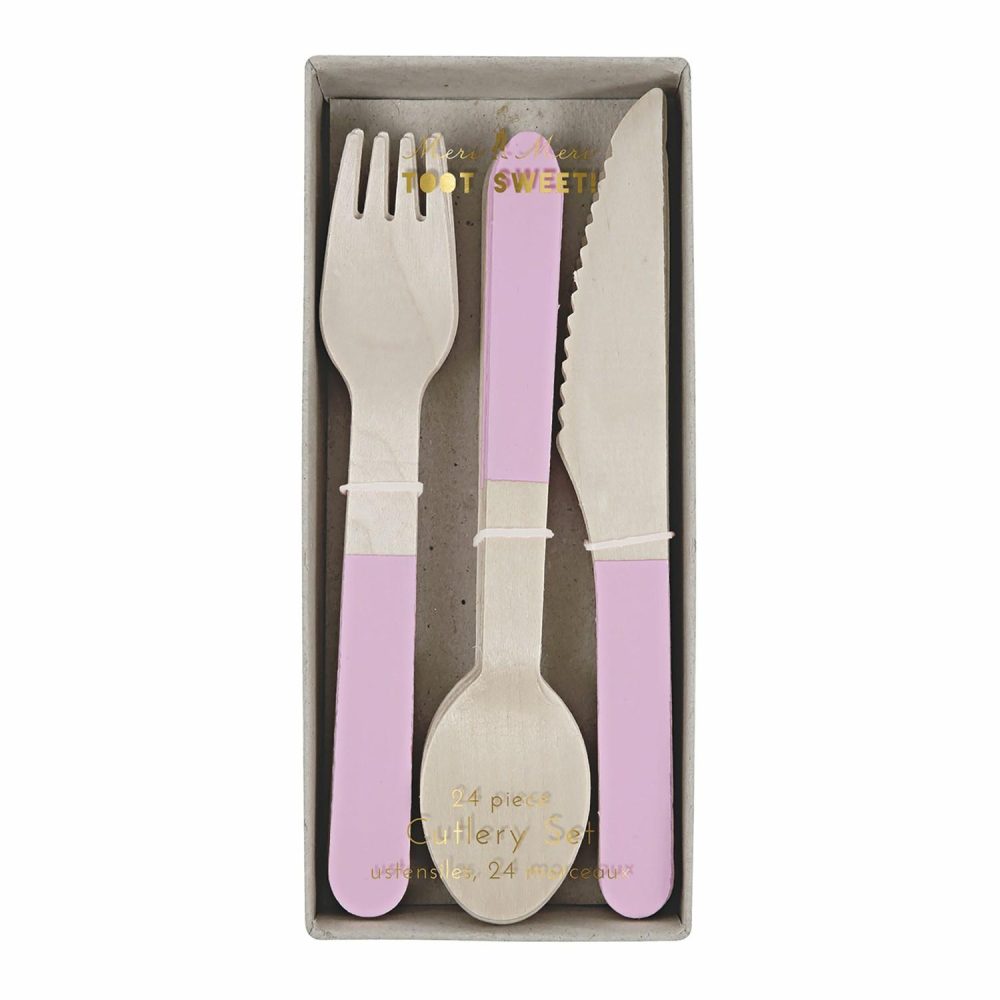 Cutlery | Pink Wooden Cutlery Set (X 24) Cutlery Cutlery