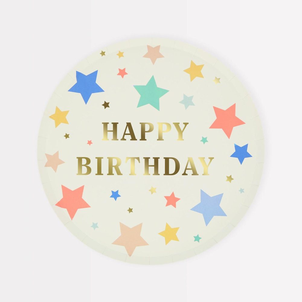 Plates, Cups & Napkins | Happy Birthday Stars Side Plates (X 8) Party Supplies Plates, Cups & Napkins