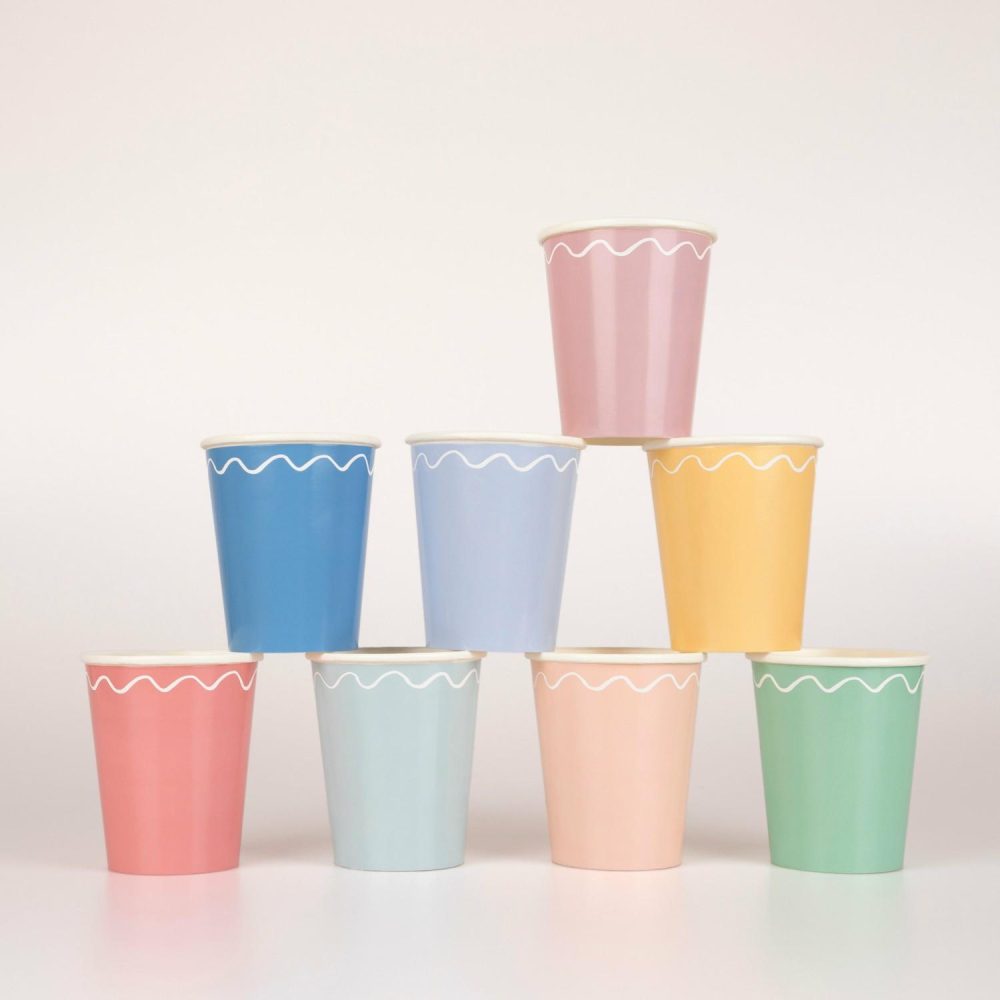 Plates, Cups & Napkins | Mixed Wavy Line Cups (X 8) Party Supplies Plates, Cups & Napkins